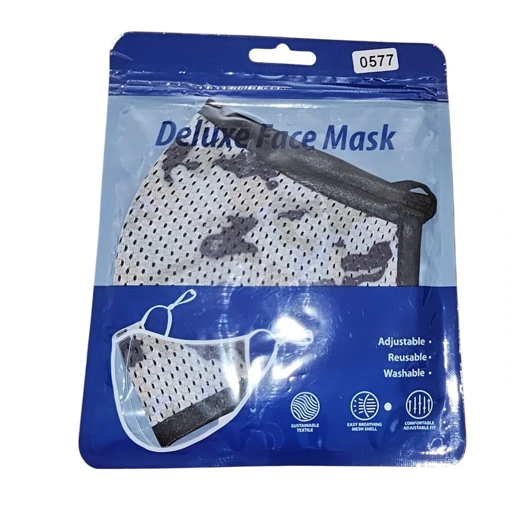 Deluxe Face Mask Mens Grey Camo Mesh Adjustable Reusable Washable New #577